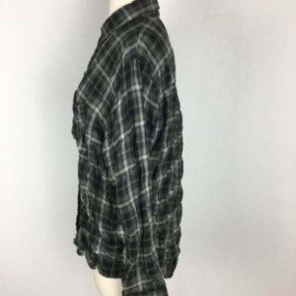 PIns & Needles Gray Green Gathered Plaid Button Down Top Sm - Picture 4 of 7